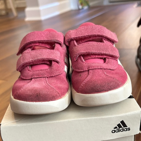 Adidas Toddler Girl Pink Sneakers with White Stripes - Picture 2 of 7